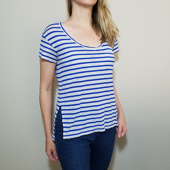 Madewell Tops - MADEWELL GRAY GREY BLUE STRIPE TEE TOP MEDIUM